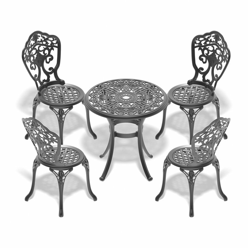 5-Piece Set Of All-Weather Cast Aluminum Dining Furniture Set With Black Frame, 4