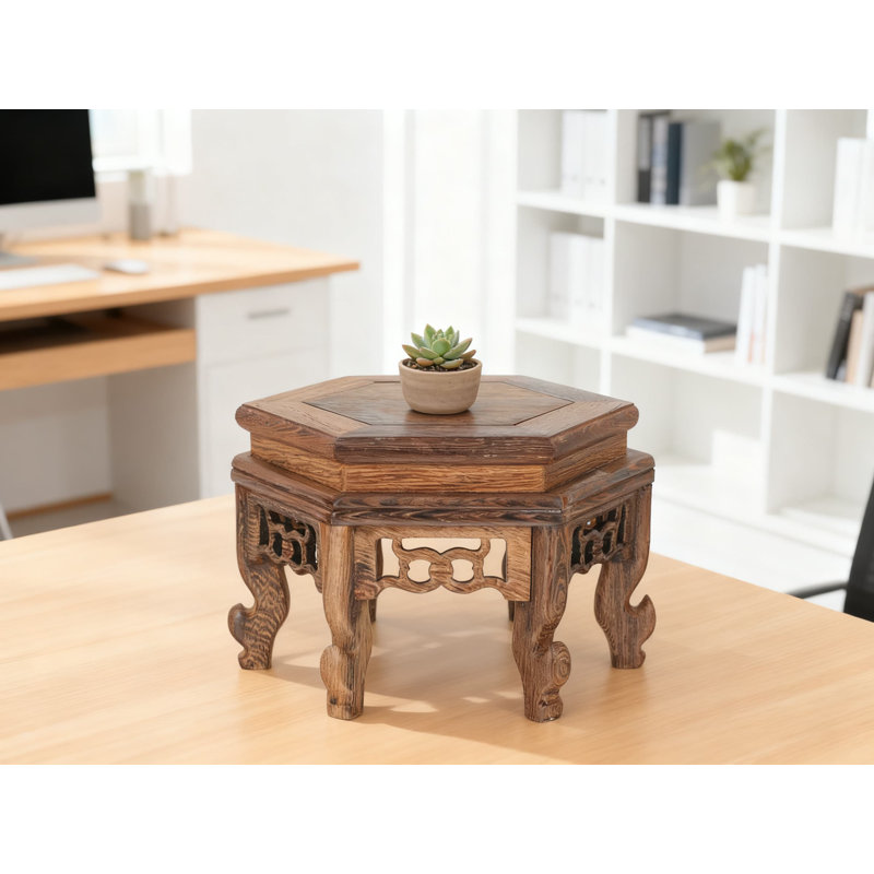 Support pour plante d'intérieur hexagonal, support pour plante moderne en bois de style Mid-Century, table ronde robuste pour plantes grasses et petits pots, support de pot de tabouret en bois rustique
