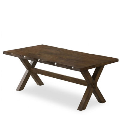 Vanessa 47 In. Walnut Rectangle Live Edge Solid Wood Coffee Table With X-Shape Base