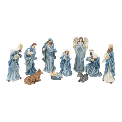 10Pcs Celestial Blue Resin Nativity Figurine Set