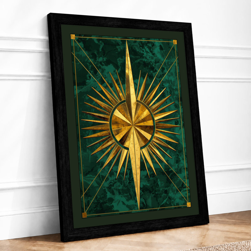Gilded Star Geometric - Framed Print, A2 - 59.4 x 42.0 cm, Black