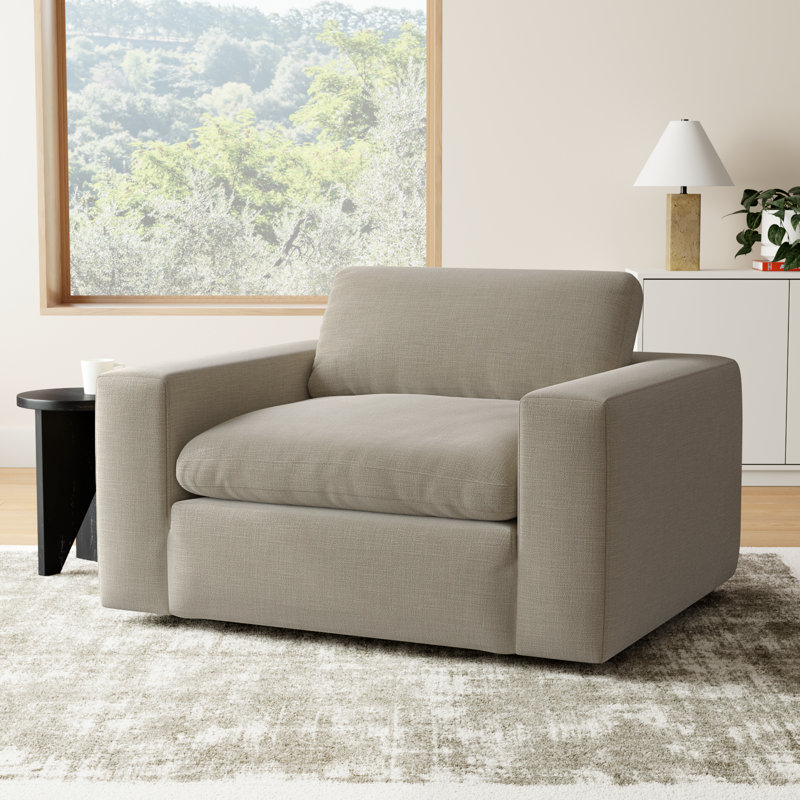 Asher 53'' Oversized Upholstered Armchair, Effie Flax Performance Linen