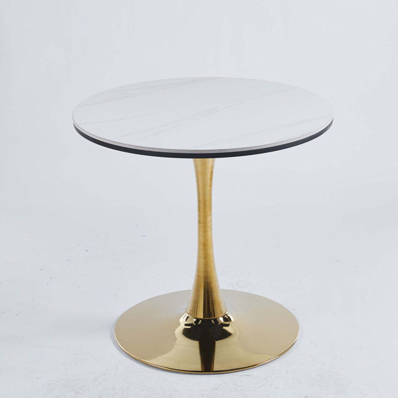 Table de salle à manger de 31,5 po de style Mid-Century pour 2 à 4 personnes avec plateau rond en MDF, table de salle à manger à piédestal, table basse de loisirs, plateau en céramique et panneau de fibres à densité moyenne