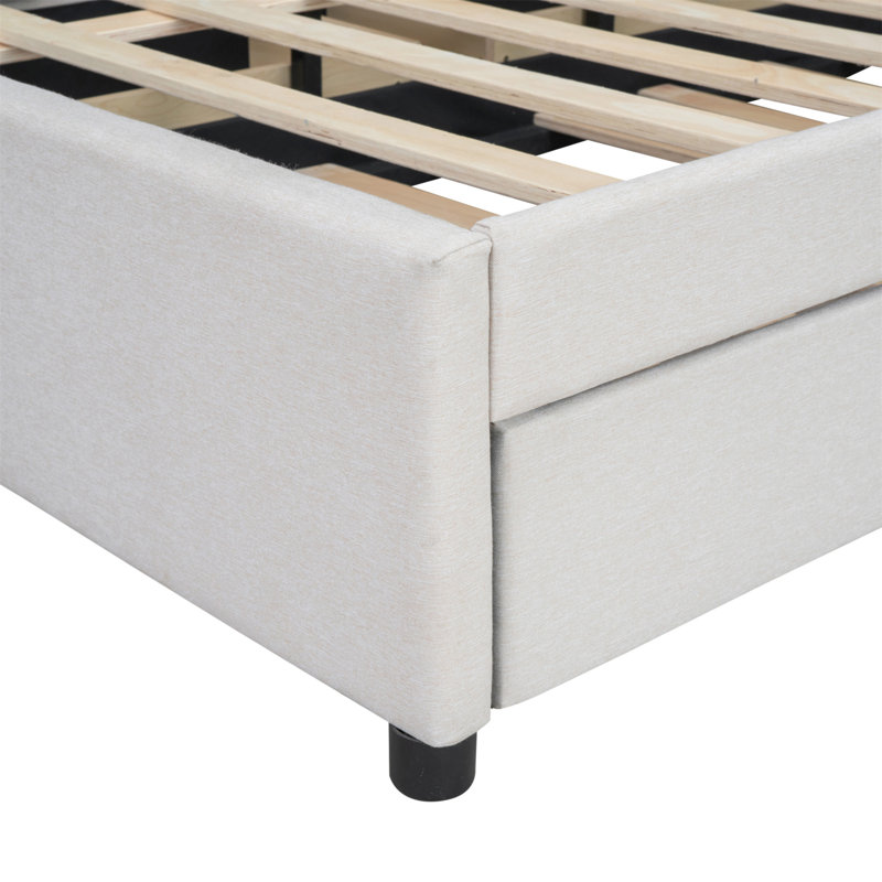 Embra Upholstered Platform Bed, Full, Beige