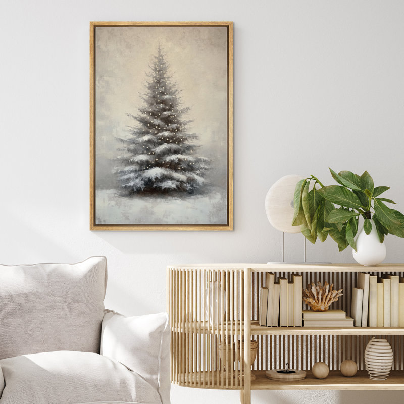 Impression sur toile rustique gris, sapin de Noël, neige, hiver, maison de ferme, impression sur toile, H 36 po x l 24 po