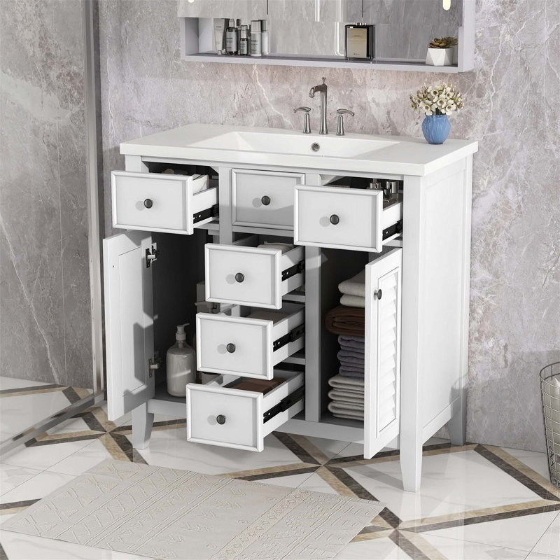 Meuble-lavabo 36 po à cinq tiroirs, Blanc