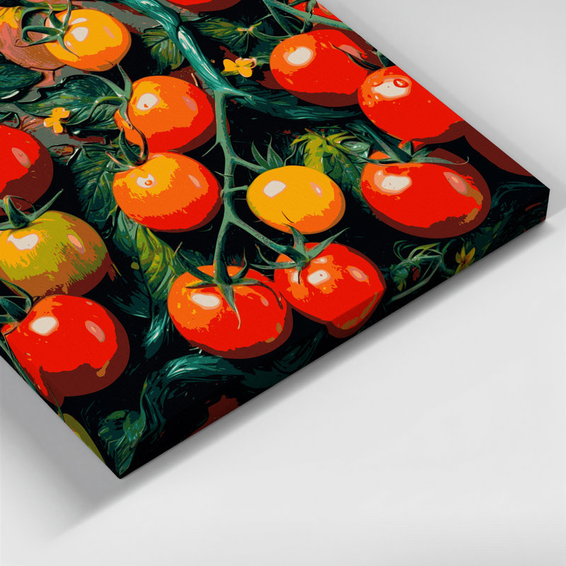 Art mural sur toile brun, légumes et tomates, H 12 po x l 12 po