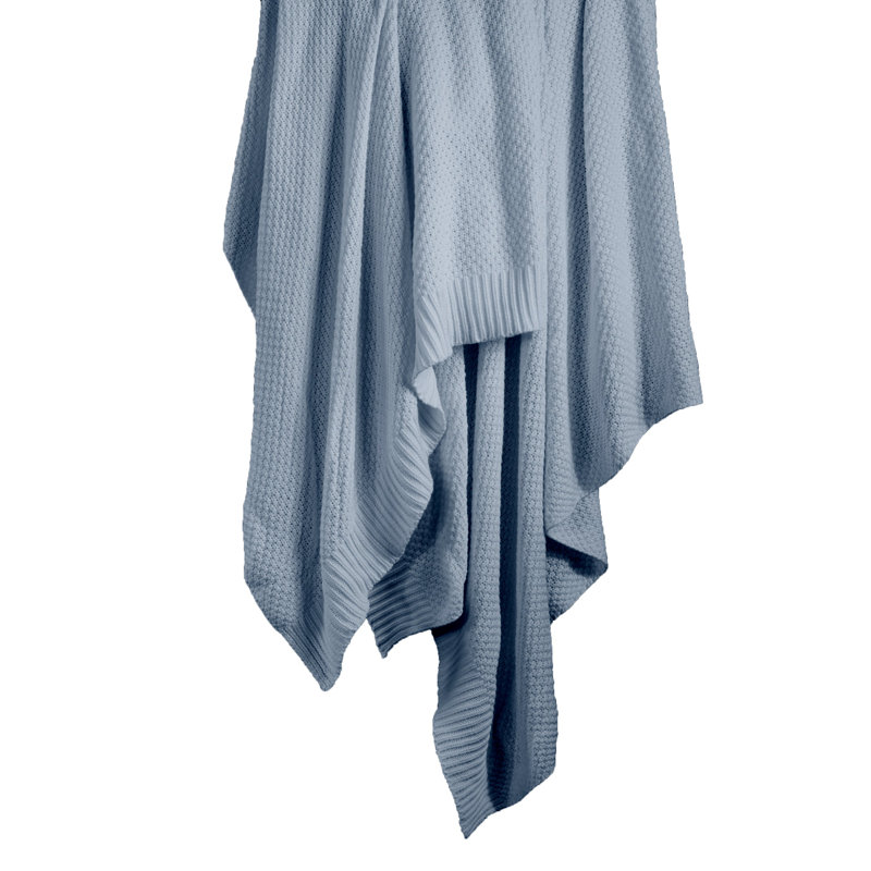 Cotton Cable Knit Solid Color Classic Chic Modern Rustic Throw Blanket, Light Blue, Queen