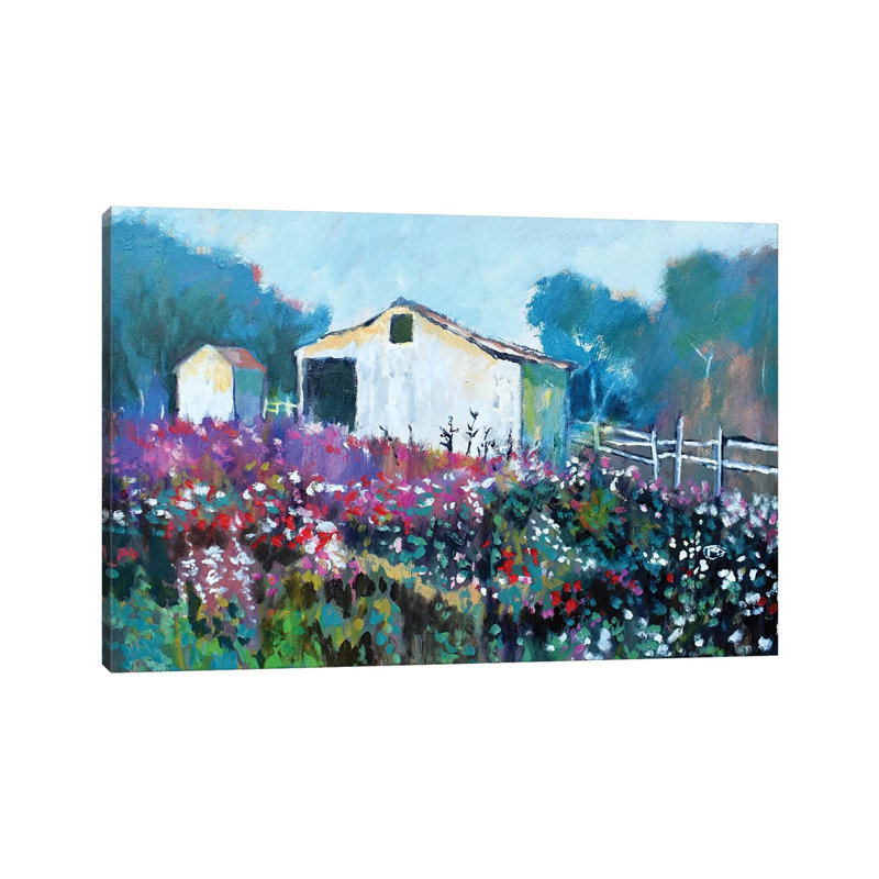 White Barn And Flowers II by Kip Decker - Wrapped Canvas Print, 20.32cm H x 30.48cm W