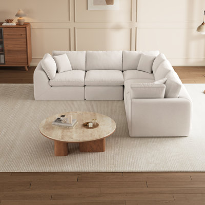 Canapé d'angle modulaire sans ossature de 110 pouces de large, canapé nuage en chenille en forme de U 5 places avec 4 modules de fauteuils à un accoudoir, aucun assemblage requis