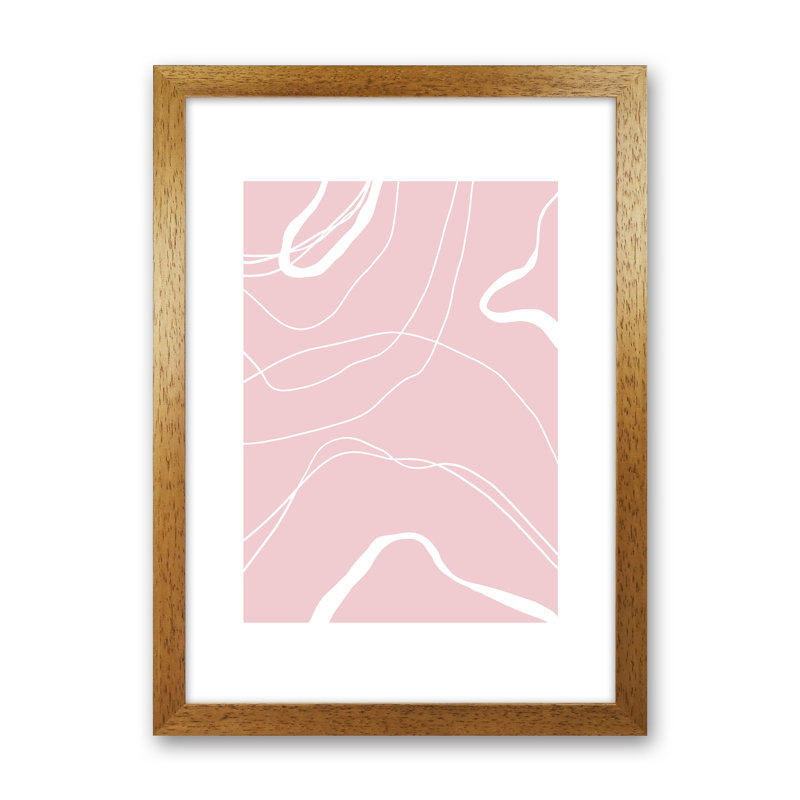 Mila Pink Swirls N14 by Pixy Paper - Print, 42cm H x 29.7cm W x 3cm D, Oak Framed