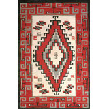 1930s Red Ivory Antiqe Navajo Rug - Ganado Trading Post 5'x7'5" Flatwoven Carpet