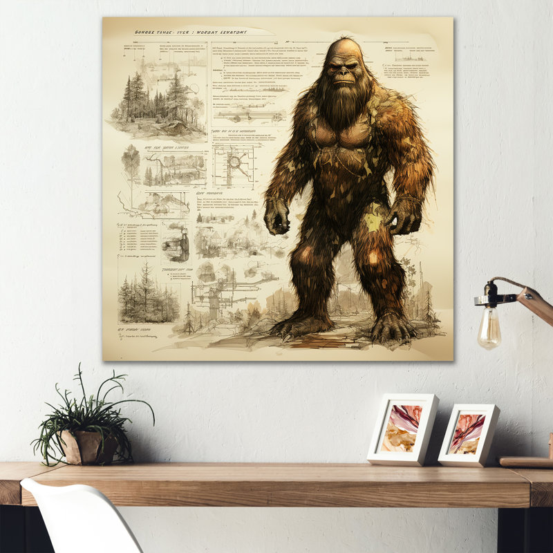 Mystical Bigfoot Blueprint II - art mural Bigfoot, Toile tendue, H 30 po x l 30 po x P 1,5 po