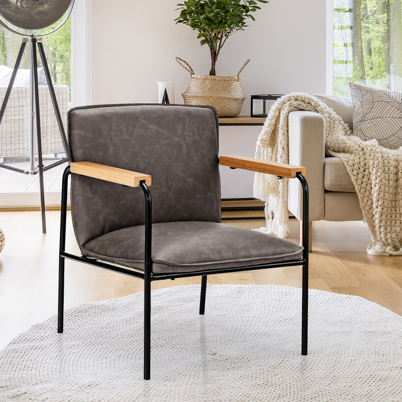 Fauteuil capitonné l 25 po, Similicuir gris
