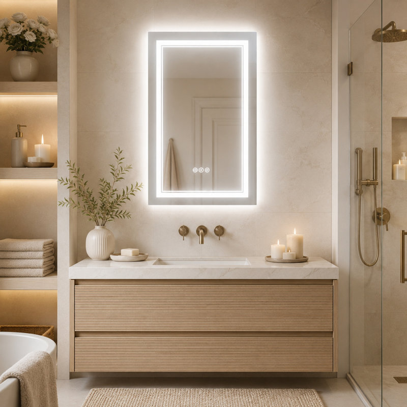 Miroir de salle de bain rectangulaire à DEL 20 po x 28 po, 20'' H x 28'' W