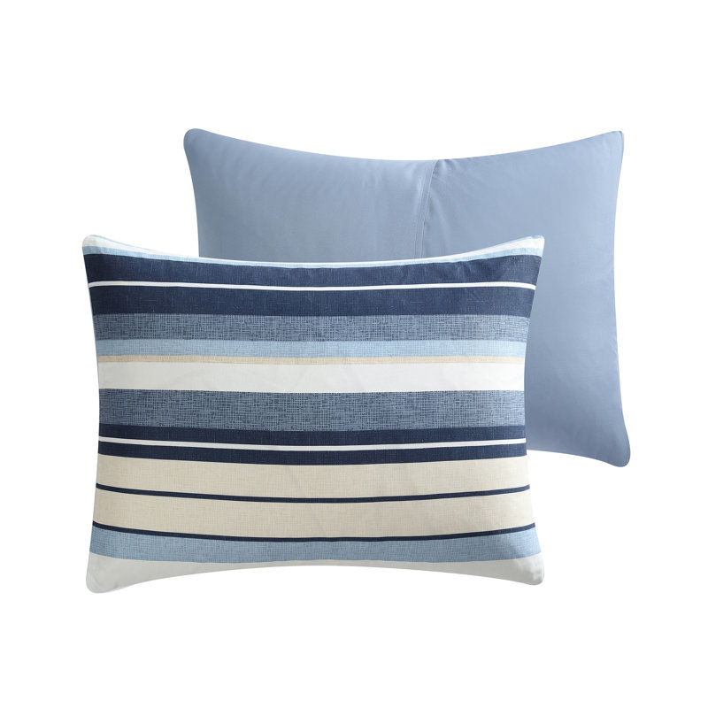 Perry Ellis Portfolio Palo Blue Stripe Reversible Bed in a Bag Comforter Set, Full Comforter + 6 Additional Pieces