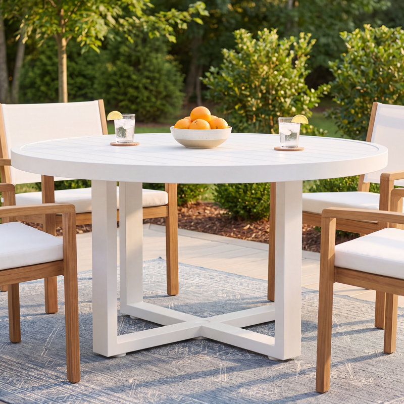 Camela Round Powder Coated Aluminum Outdoor Dining Table, 29'' H x 60" W x 50'' L