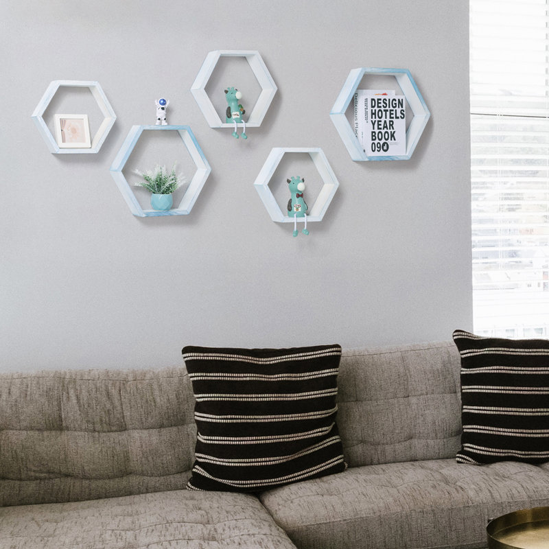 Ensemble de 6 tablettes flottantes et cadres photo suspendus en nid d'abeille pour la décoration intérieure