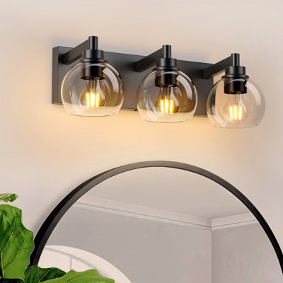 Luminaire de meuble-lavabo pour salle de bain, configuration à 3 lumières pour l'éclairage de salle de bain, avec abat-jour en verre transparent et base en métal