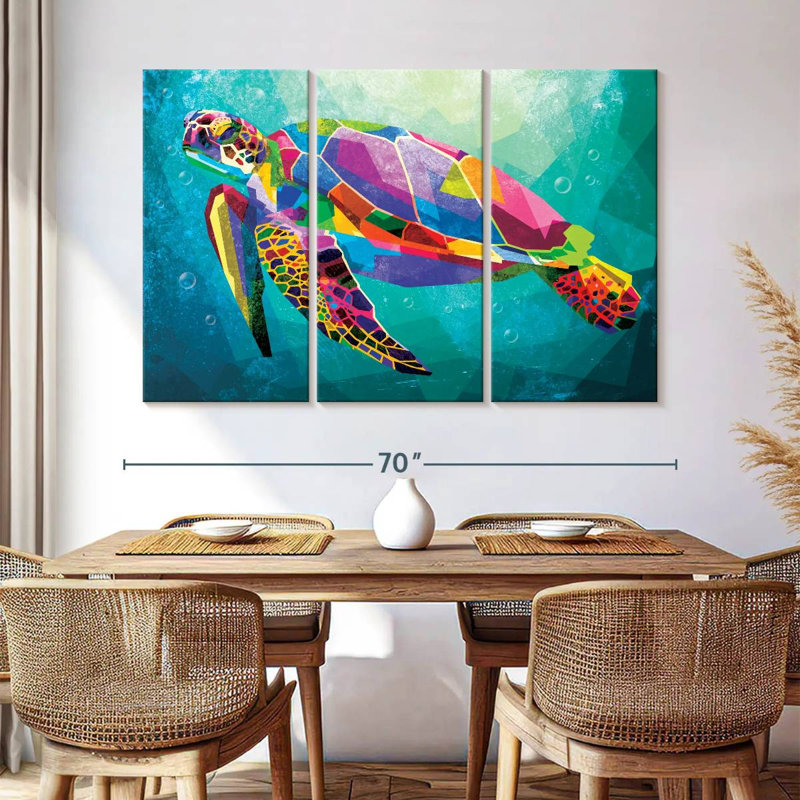 Tortue arc-en-ciel géométrique 3 pièces, H 42 po x l 65 po x P 1,25 po