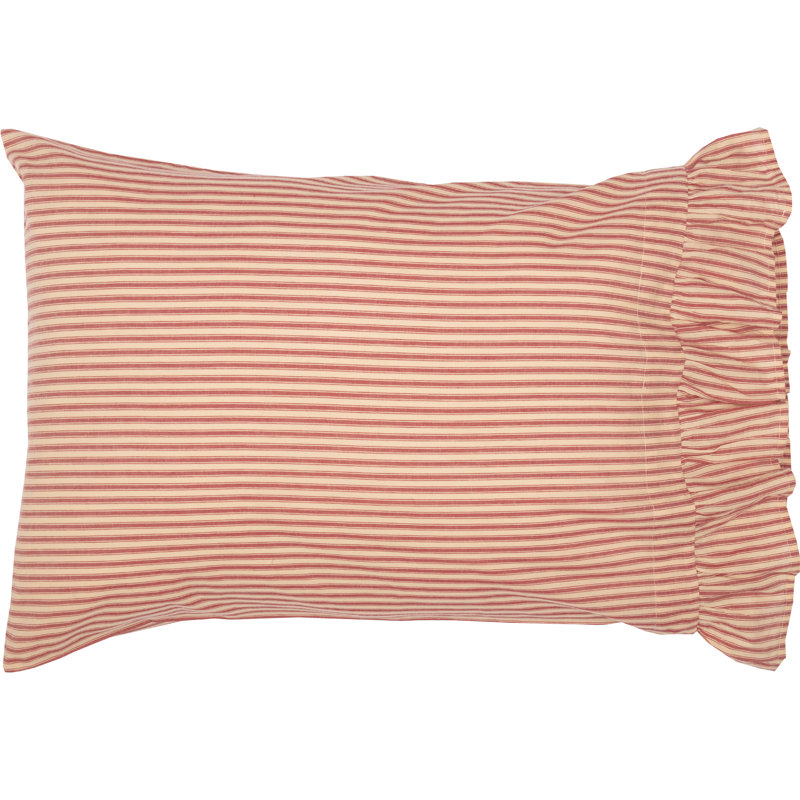 Dandelion Faust Ticking Striped 100% Cotton Pillowcase, Standard, Red
