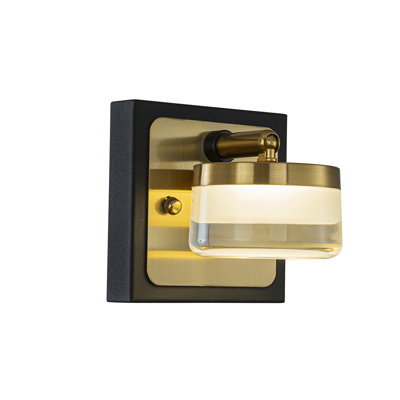Modern Integrated Led Bathroom Vanity Light In Black And Brass Finish With White Acrylic Shade Contemporary Adjustable Head Wall Sconce