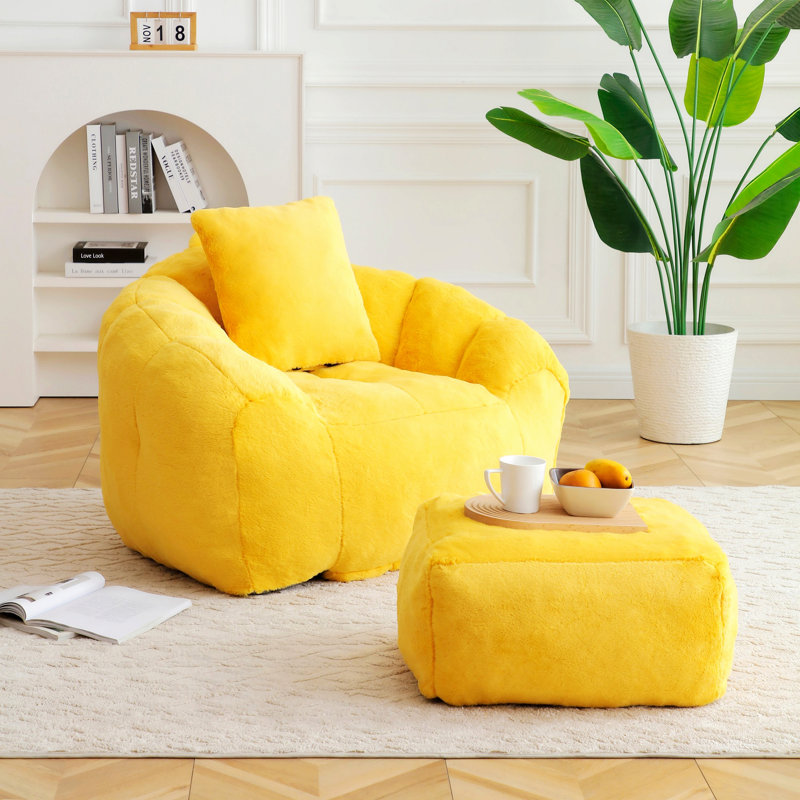 Fauteuil à billes avec repose-pieds, fauteuil d'appoint pour le salon et la chambre à coucher, Jaune