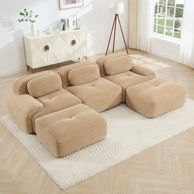 Canapé modulaire en forme de U Tissu Premiumcorduroy Tissu sans assemblage Conception antidérapante Accoudoirs extra-larges incurvés pour animaux de compagnie Éponge haute résilience 32D pour le salon, la chambre à coucher et le chameau