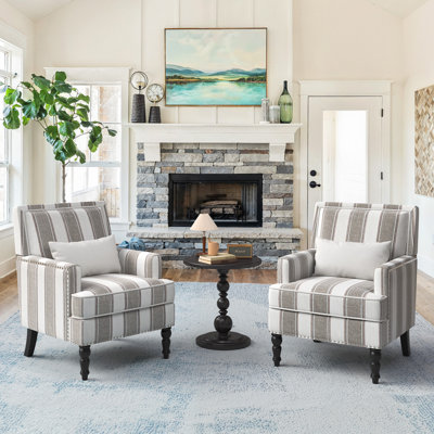 Classic Upholstered Armchair with Nailhead Trim and Solid Wood