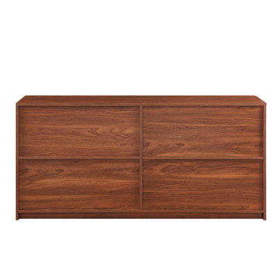 Armoire de rangement incurvée de 59 po de style moderne 59 po, avec armoire à 4 portes avec fonction de rangement, noyer, L 59,0 po x l 15,7 po x H 27,7 po