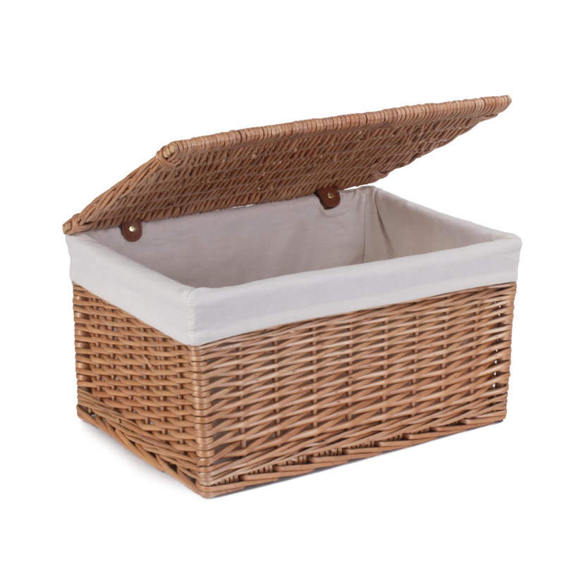Wicker Large Lined Storage Hamper Basket, Double Steamed/White Lining 