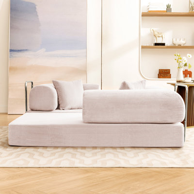 Adonia Foldable Three Person Corduroy Fabric Sofa Bed with High-Rebound Density Sponge