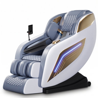 4D Zero Gravity Massage Chair Recliner with 58-Inch SL Track, Full Body Shiatsu and Airbag Massage, Lumbar and Calf Heat, AI Body Scan, Voice Control and Bluetooth Speakers, Faux Leather, Pearl & Gold