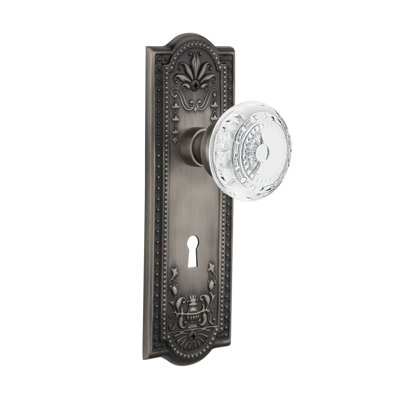 Bouton de porte de mortaise intérieure en cristal avec plaque longue Meadows