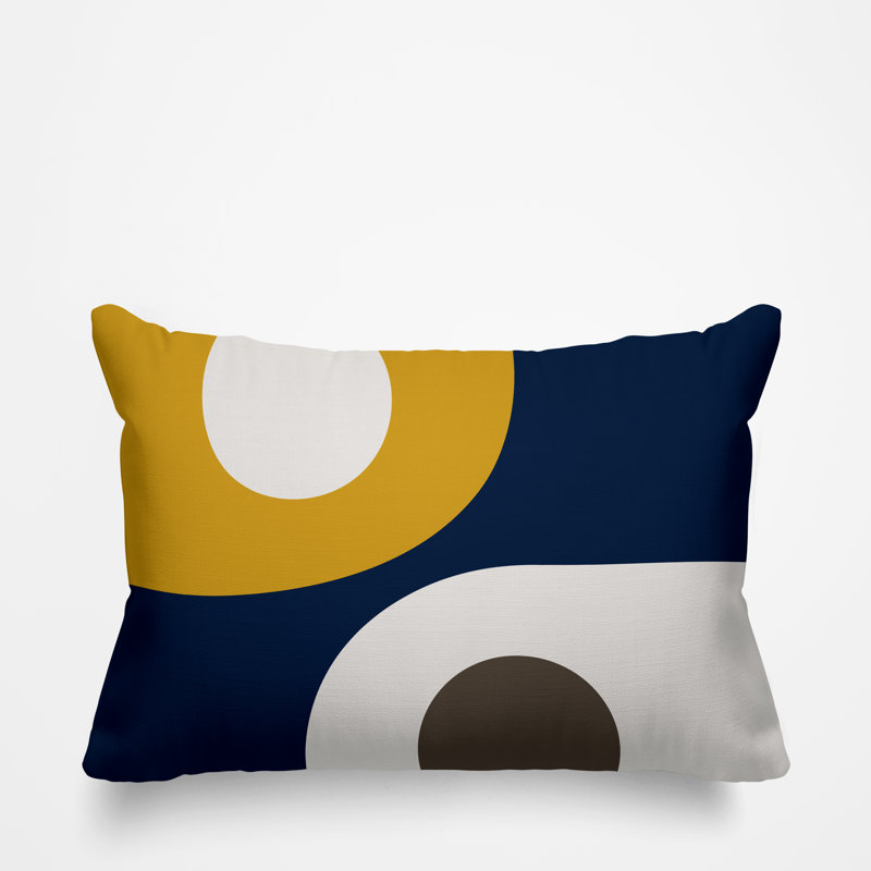 Pitto Outdoor Reversible Throw Pillow, Yellow/Beige/Navy Blue