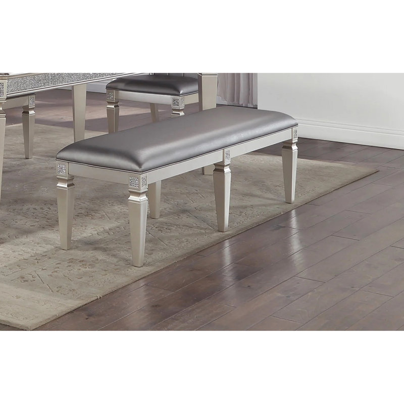 Banc moderne gris argenté - 60 po avec siège rembourré et embellissements scintillants pour l'intérieur embelli dans les salles à manger et les salons