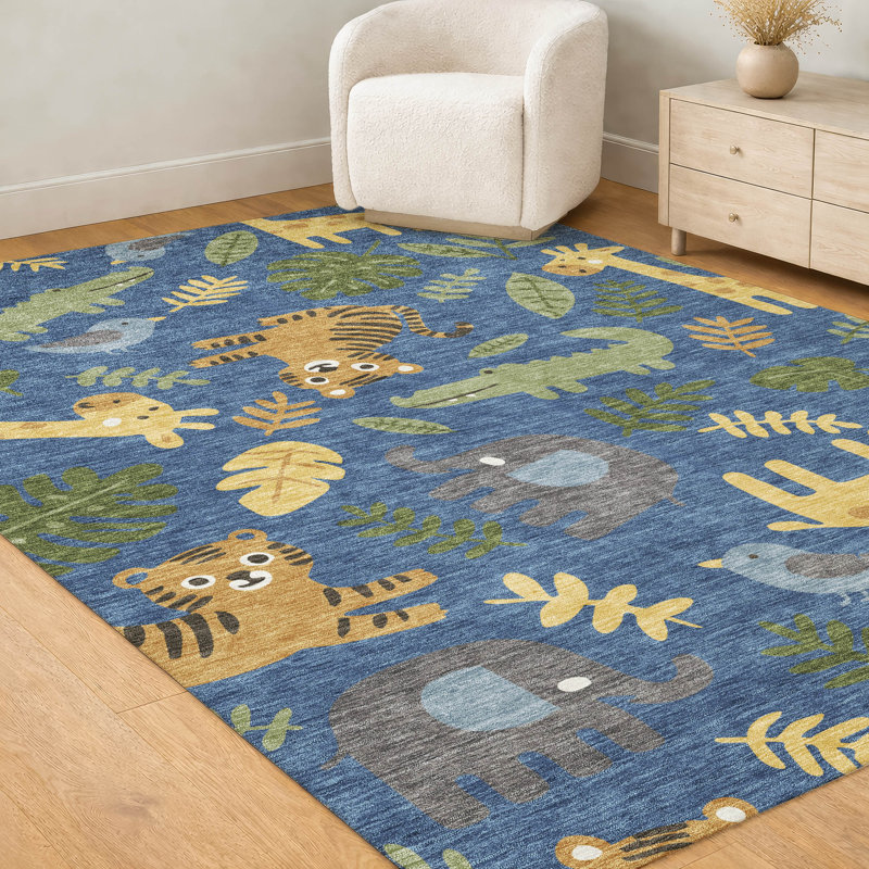 Tapis intérieur / extérieur lavable à la machine pour enfants ACN2578, Bleu, 3 pi x 5 pi