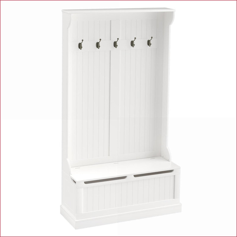 Portemanteaux 3-en-1 avec banc de rangement, 4 crochets et amp; Rangement pour chaussures, blanc | Crème / blanc | Panneau de fibres à densité moyenne