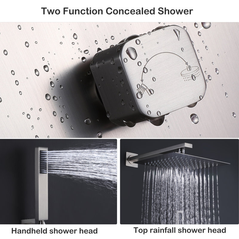 Robinet de douche mural avec valve brute, Nickel brossé