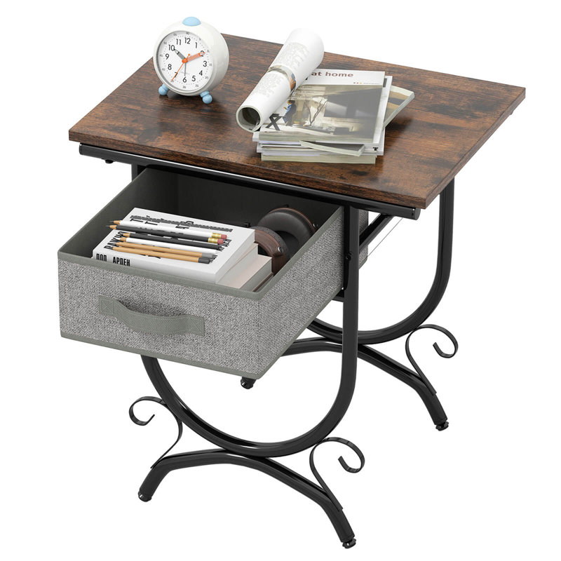 Table de chevet industrielle 1 pièce avec tiroir en tissu
