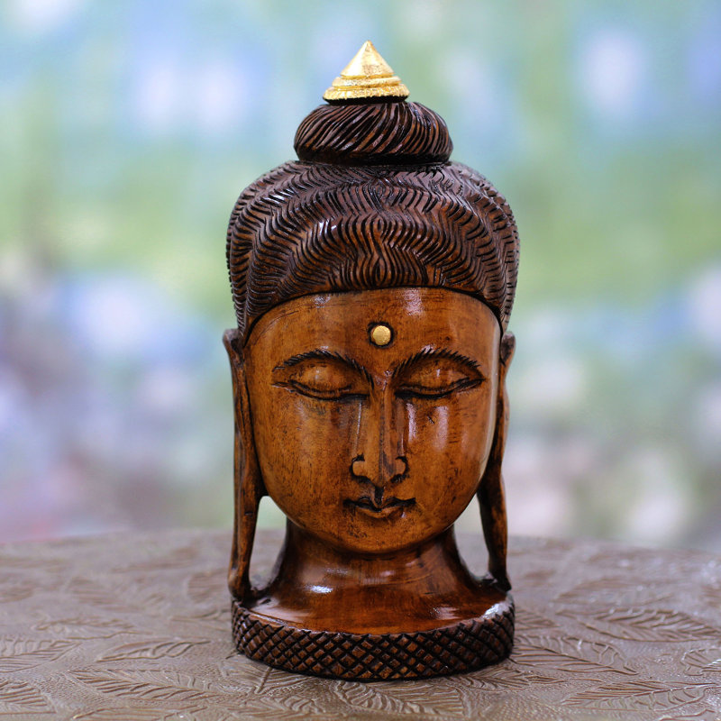 Buste de jeune Bouddha en bois artisanal Faleisha