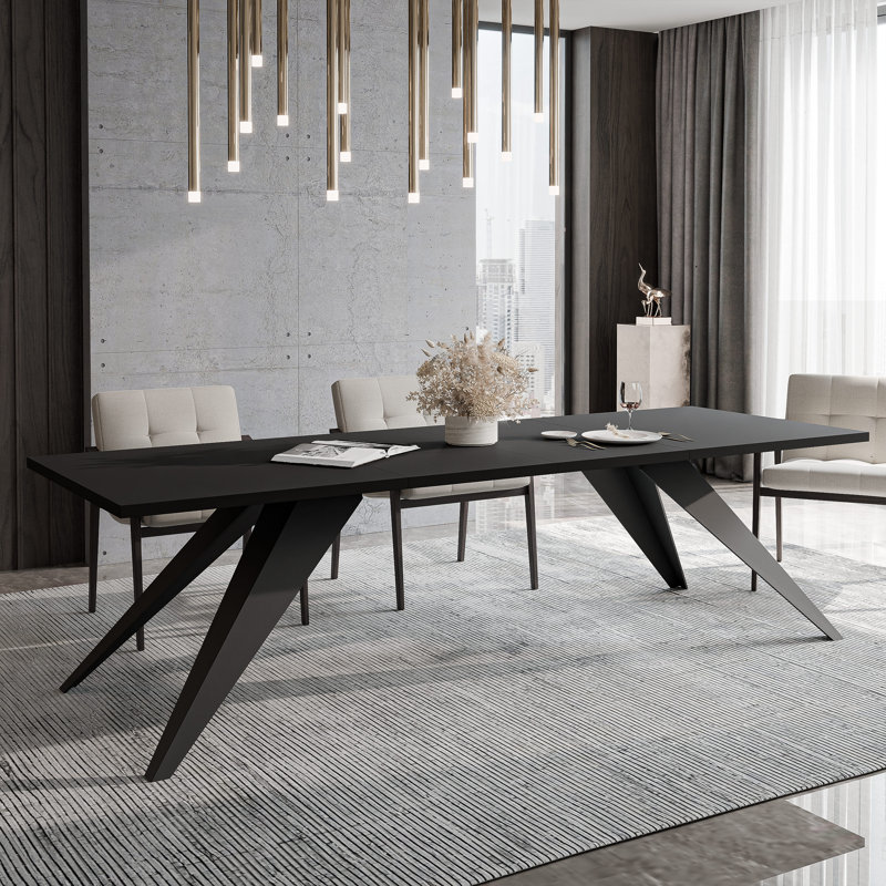 Extendable Metal Base Dining Table, 76cm H x 140cm W x 80cm D, Black, Black Molet