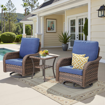 Ensemble de chaises de patio pivotantes en osier - Chaise berçante pivotante d'extérieur avec table d'appoint