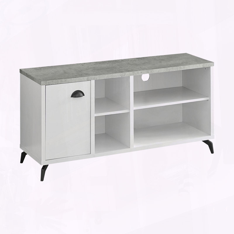 Meuble télé blanc et gris avec tablettes réglables, Blanc