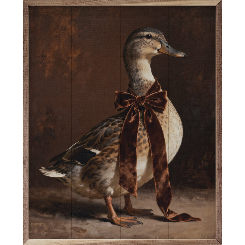 Brown Velvet Bow Duck Looking Right, 10" H x 8" W