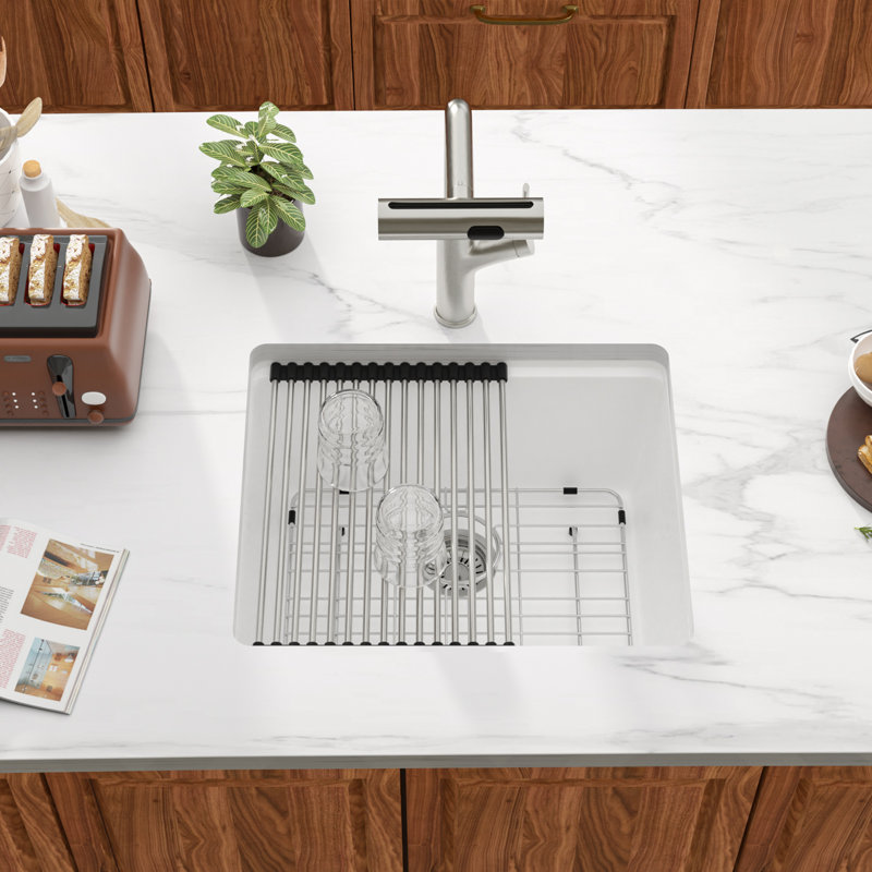 Quartz 21" X 18" Granite Composite Drop In Kitchen Sink Quartz Top Mount Single Bowl Kitchen Sink, White