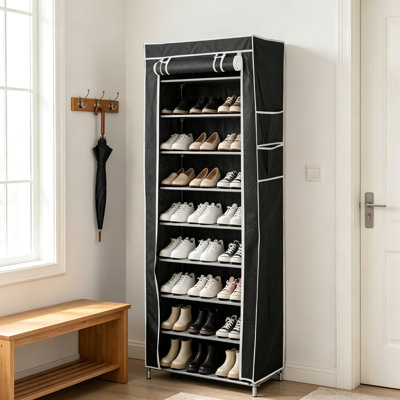 Armoire de rangement à chaussures à 10 niveaux avec fermeture à glissière en tissu non tissé, l 22,83 po x P 11,4 po x H 63 po, noir