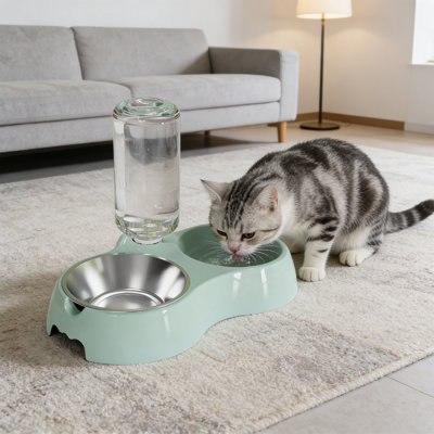 Distributeur d'eau et de nourriture automatique en acier inoxydable pour petits animaux moyens, 11,81 x 4,72 x 10,24 po, vert