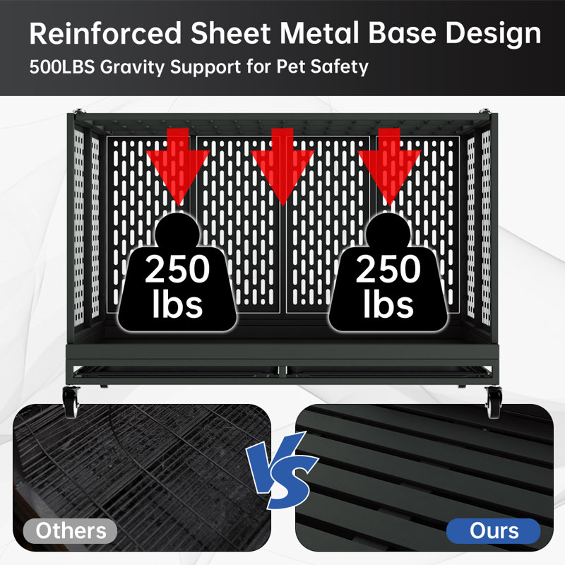 Extra Large Black and Silver Rolling Metal Dog Crate