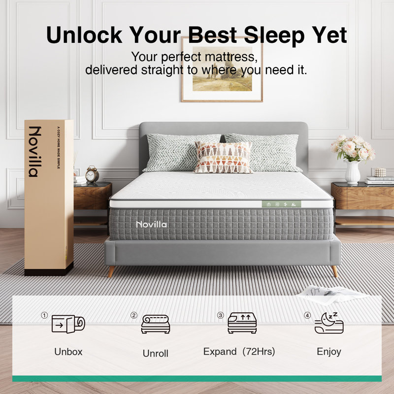 Novilla 10"/12"/14" Gel Memory Foam Hybrid Mattress, Twin XL, 12"